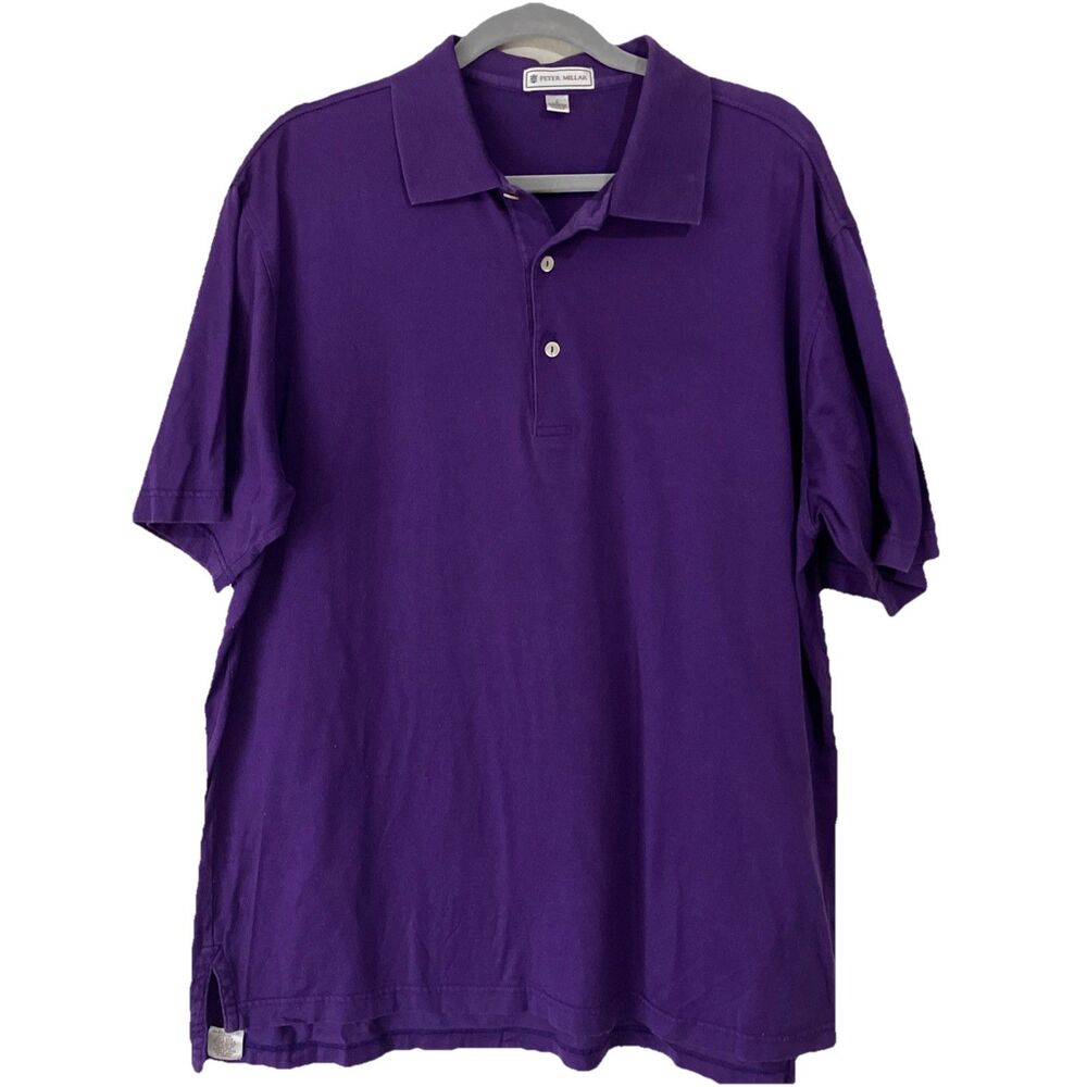 Vintage Peter Millar Mens Polo Shirt Large Purple Short Sleeve Button Up Cotton